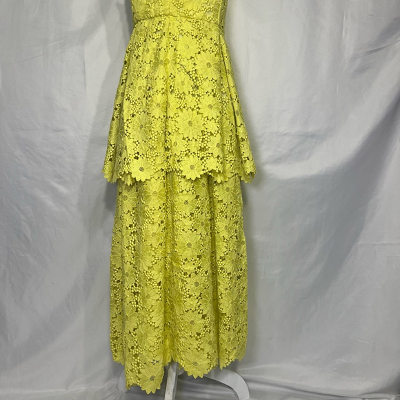 Anthropologie Maeve Tiered Lace Eyelet Dress Chartreuse Yellow Sz 8 Midi Flowy - Picture 13 of 16